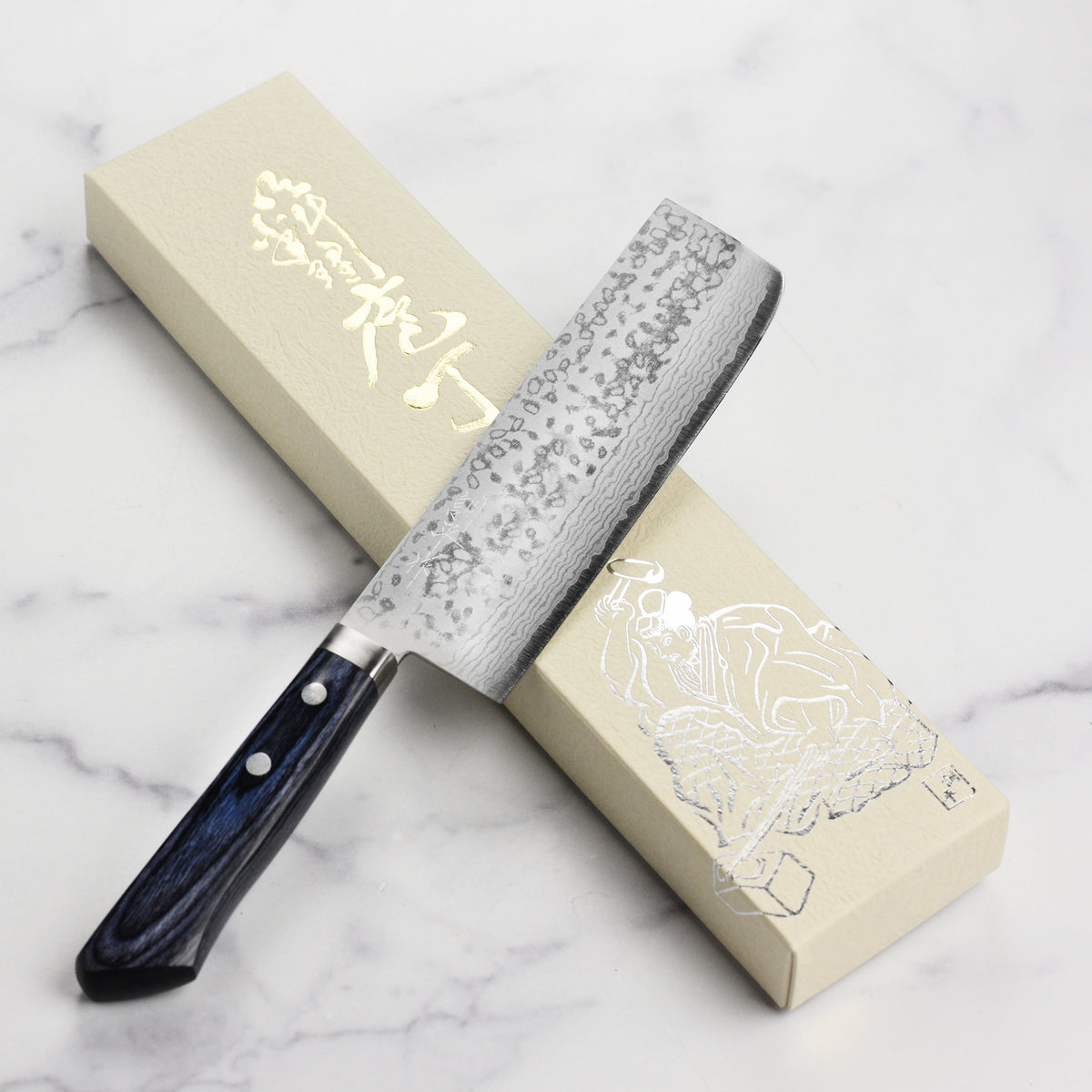 Masutani VG10 Damascus 6.7" Tall Nakiri, Blue Handle