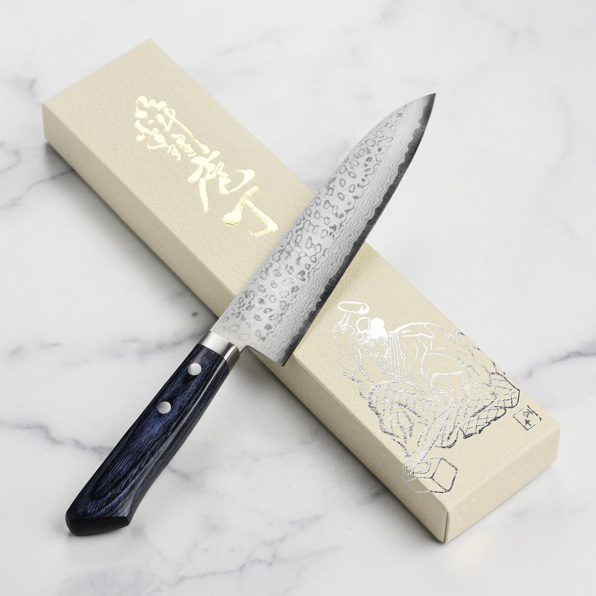 Masutani VG10 Damascus 7" Gyuto, Blue Handle