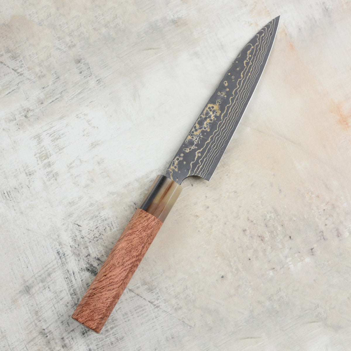 Saji Black Gold Damascus 5.1" Petty, Quince Wood