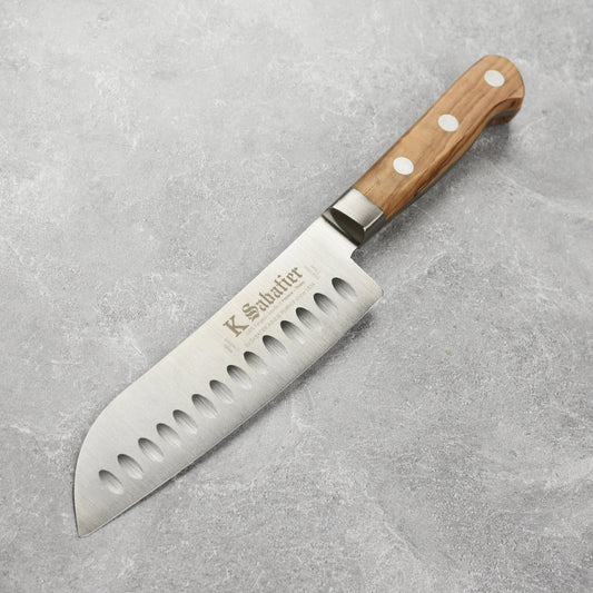 K Sabatier Olive Wood 7" Hollow Edge Santoku Knife