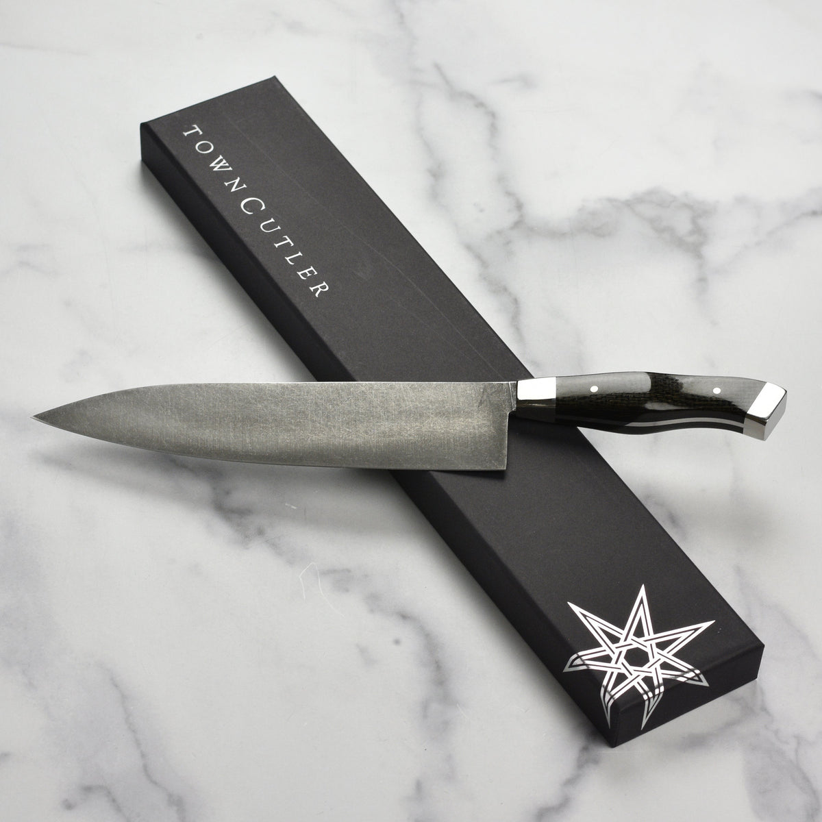 Town Cutler Carbon Pommel 8.5" Chef's Knife with Leather Sheath