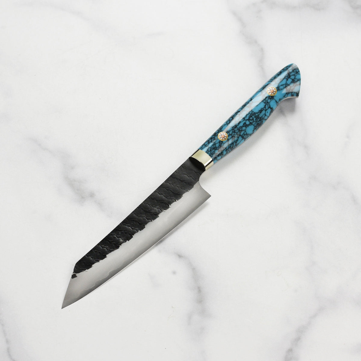 Nigara SG2 Kurouchi Tsuchime 5.9" Kiritsuke Petty, Blue Turquoise