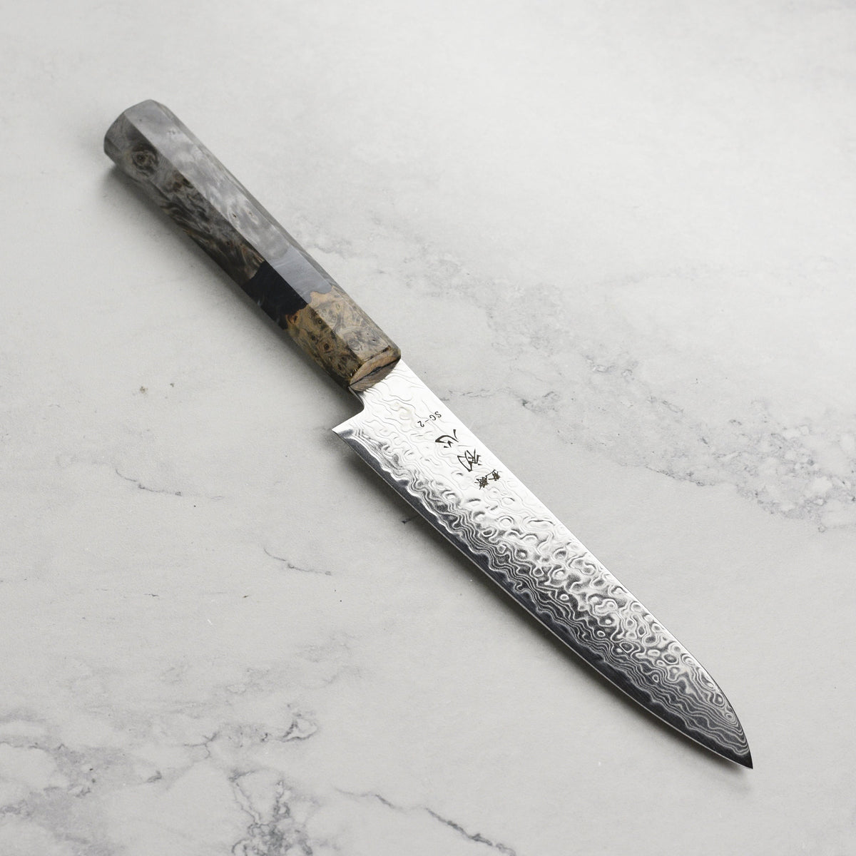 Hatsukokoro Ryuhyo SG2 Damascus 5.9" Petty, Stabilized Birch