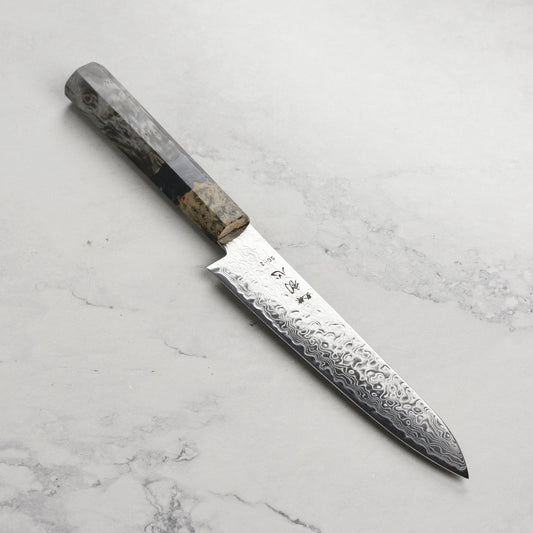 Hatsukokoro Ryuhyo SG2 Damascus 5.9" Petty, Stabilized Birch