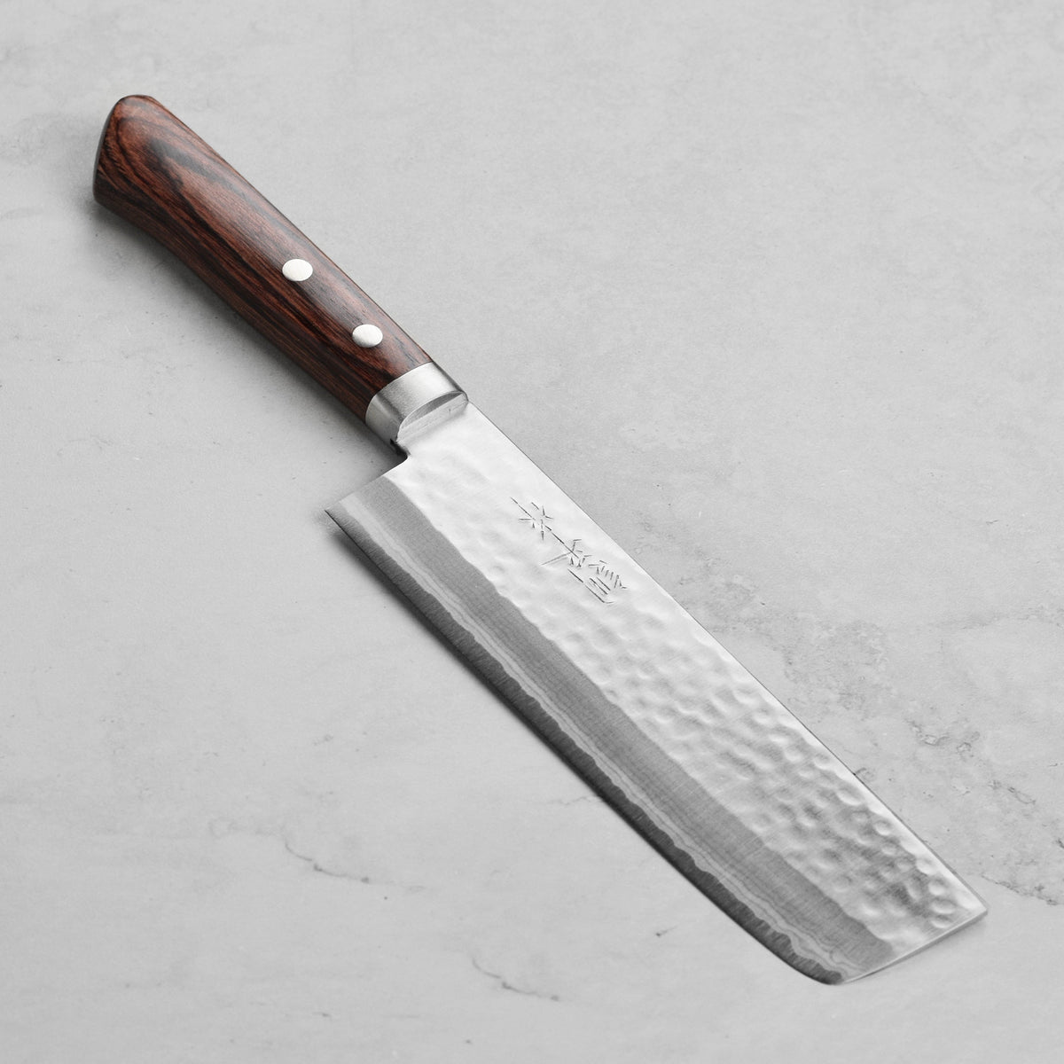 Masutani VG10 Hammered Damascus 6.7" Nakiri, Brown Handle