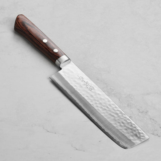 Masutani VG10 Hammered Damascus 6.7" Nakiri, Brown Handle