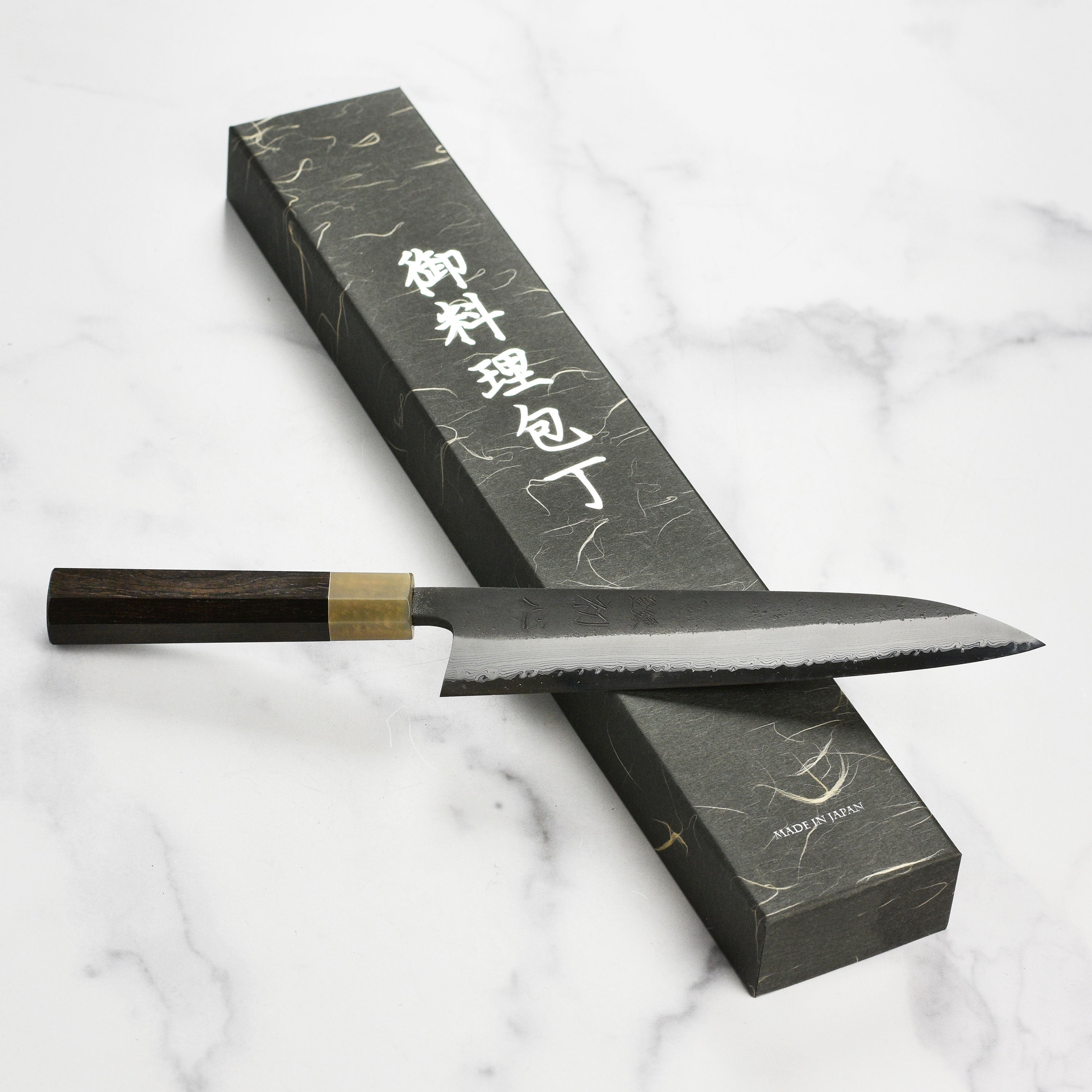 Hatsukokoro Shinkiro Aogami Super Kurouchi Damascus 8.25" Gyuto, Ebony with Ferrule
