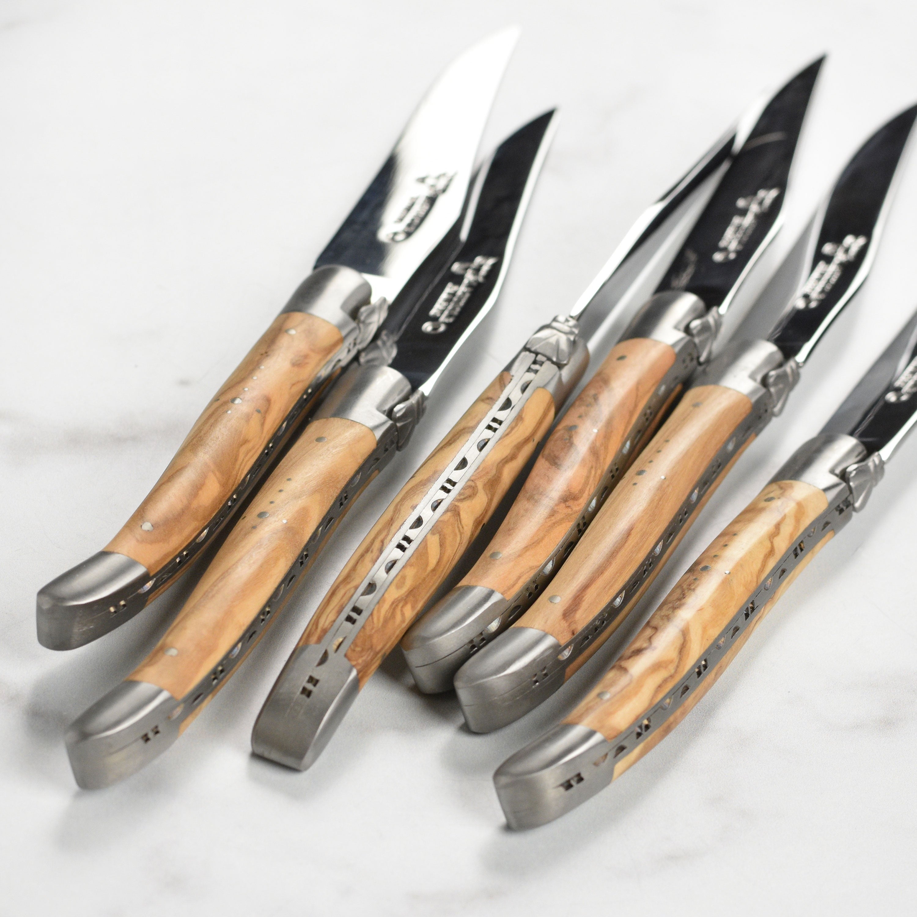 Laguiole en Aubrac 6 Piece Stainless Steel Steak Knife Set with Olive Wood Handles