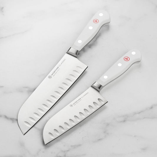 Wusthof Classic White 2 Piece Hollow Edge Santoku Knife Set