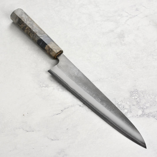 Yoshikane SKD Nashiji Stainless Clad 9.4" Gyuto, Stabilized Birch