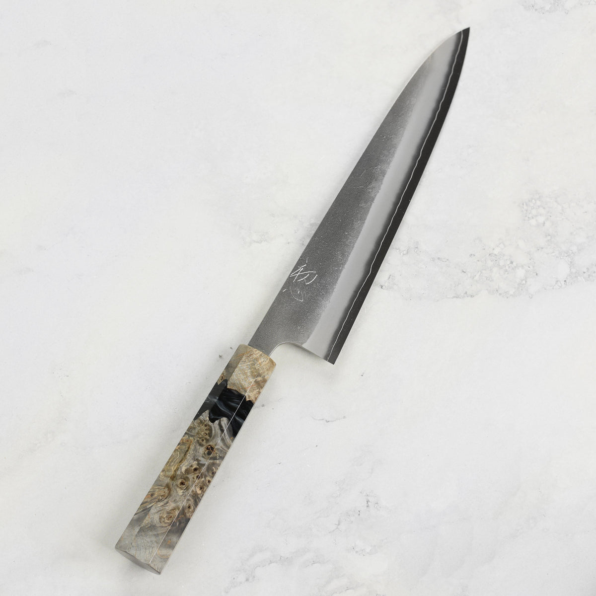 Yoshikane SKD Nashiji Stainless Clad 9.4" Gyuto, Stabilized Birch