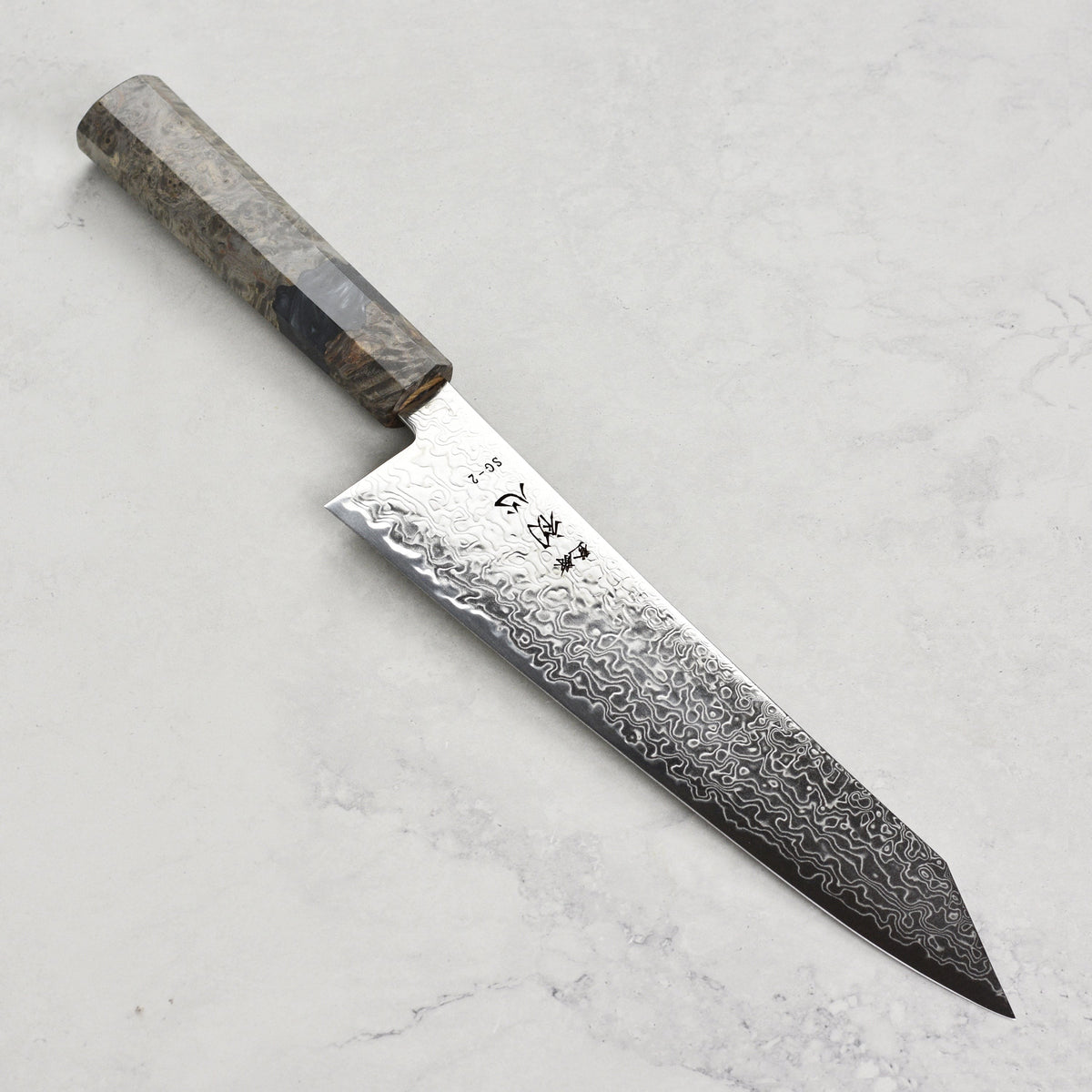 Hatsukokoro Ryuhyo SG2 Damascus 8.25" Kiritsuke Gyuto, Stabilized Birch