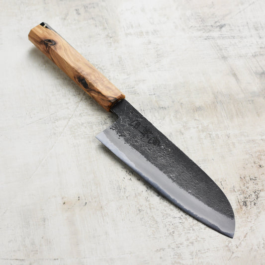 Hozan Tomoe x Hinoura Shirogami #2 Kurouchi 6.5" Santoku