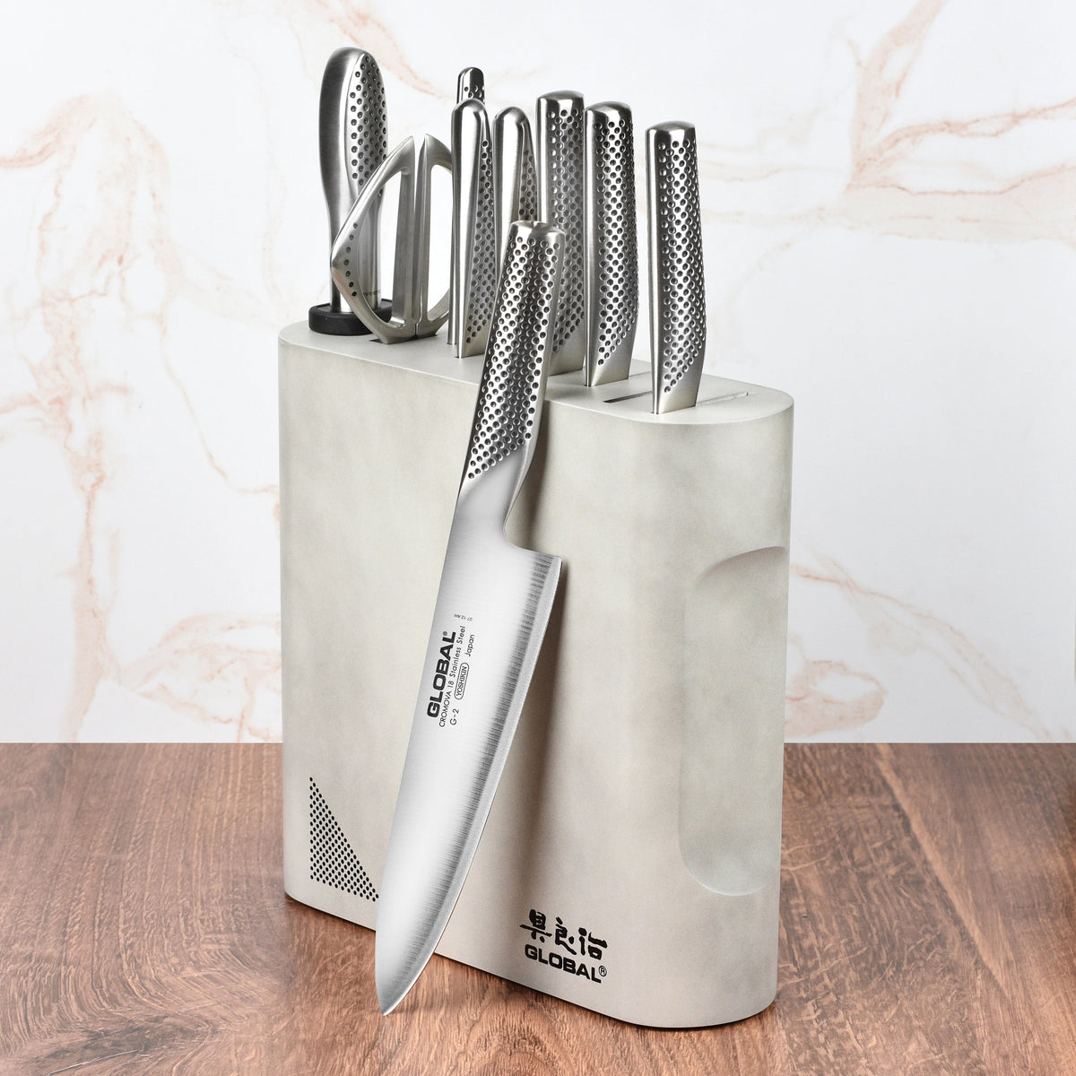 Global Kanpeki 10 Piece Knife Block Set, Cement Gray