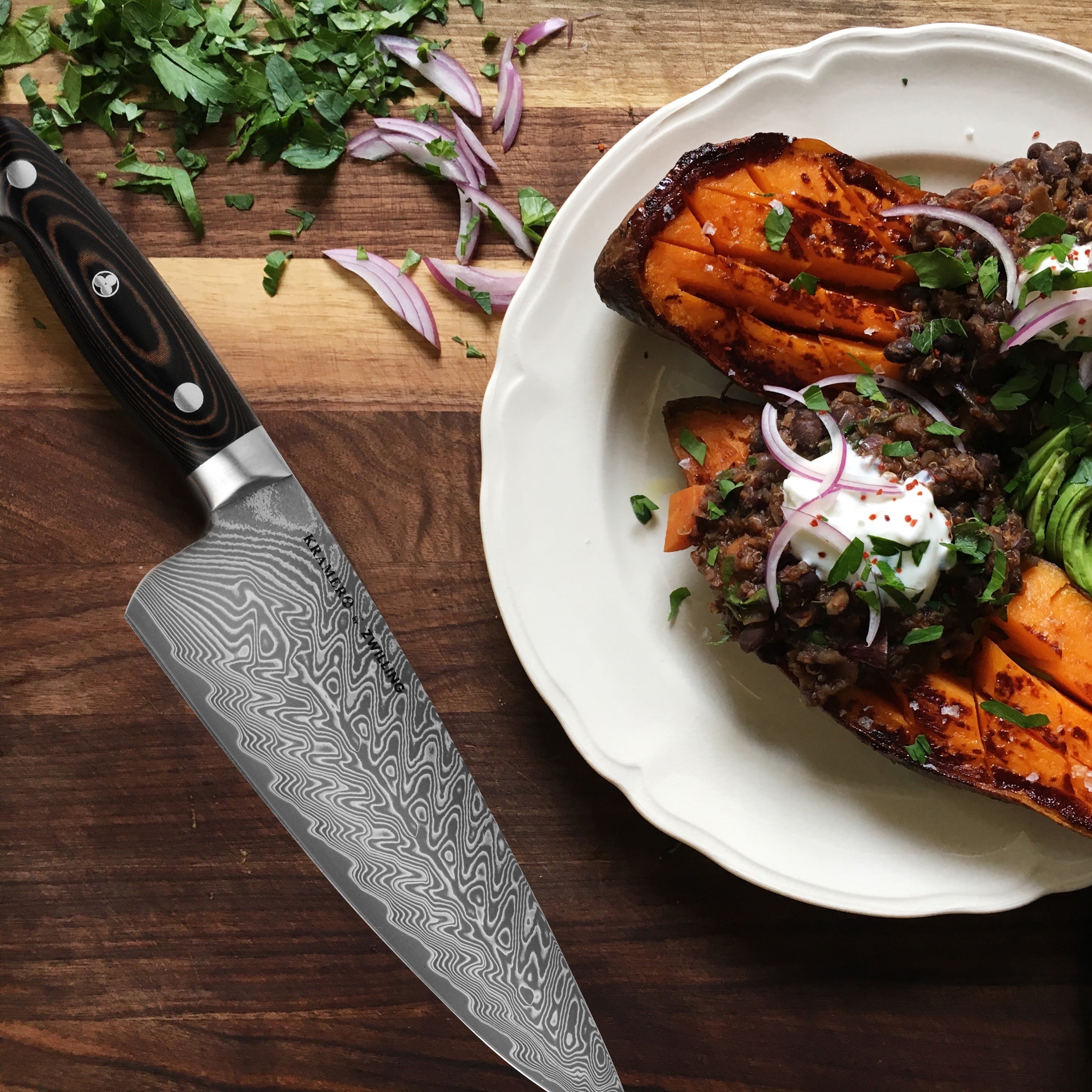 Kramer Stainless Damascus 7 Piece Magnetic Easel Knife Block Set