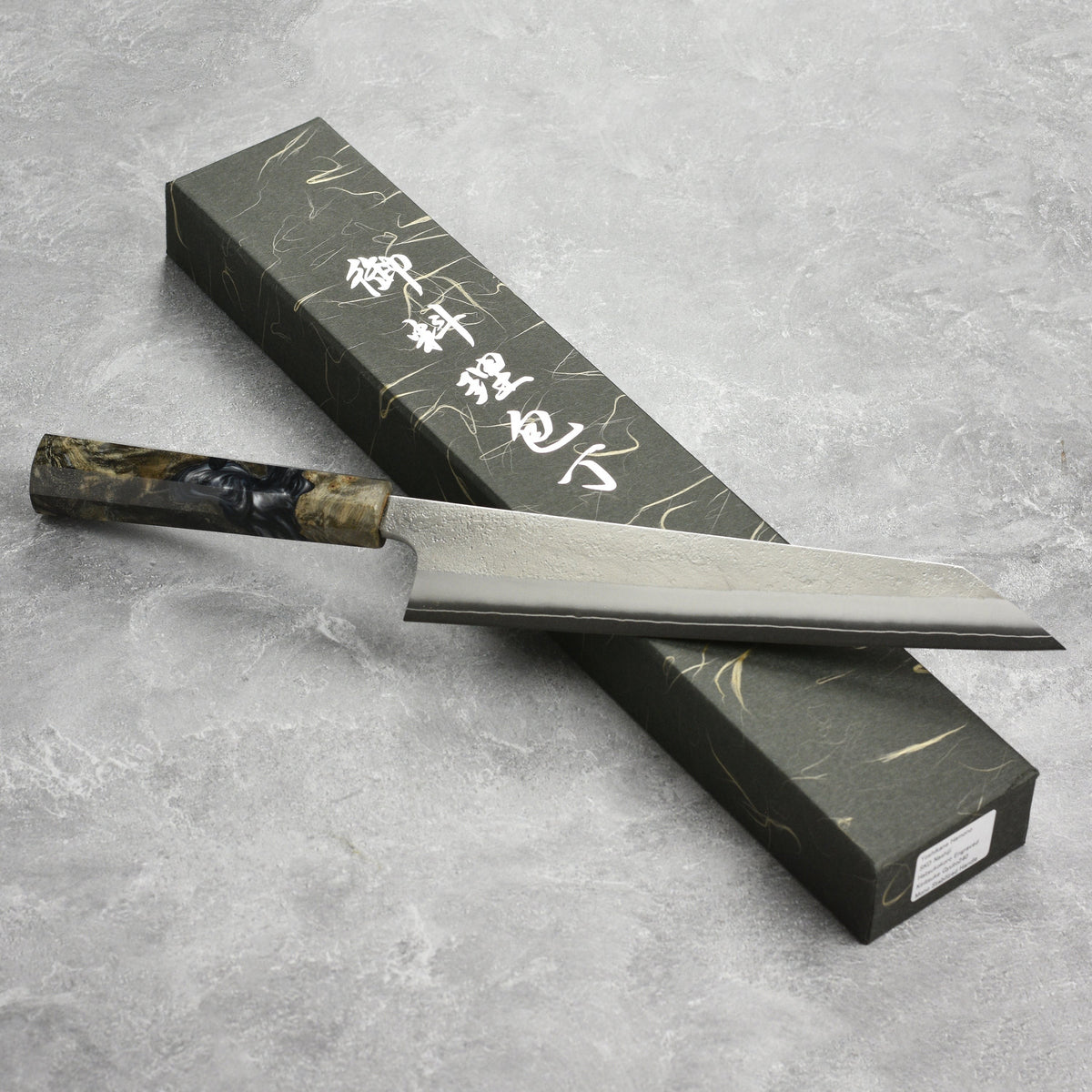 Yoshikane SKD Nashiji Stainless Clad 9.4" Kiritsuke, Stabilized Birch