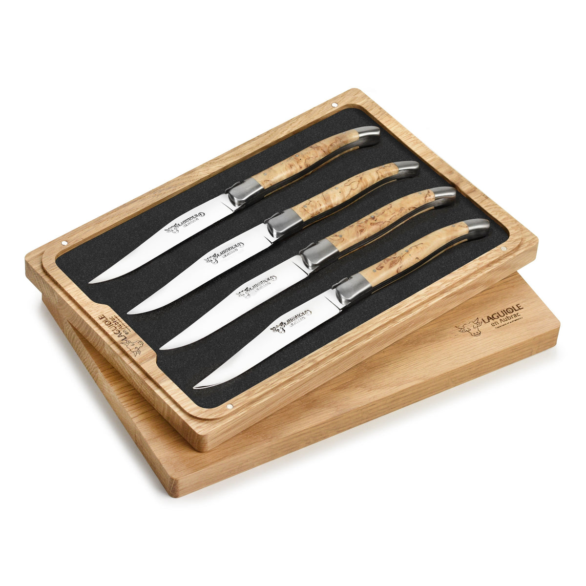 Laguiole en Aubrac 4 Piece Stainless Steel Steak Knife Set with Birchwood Handles