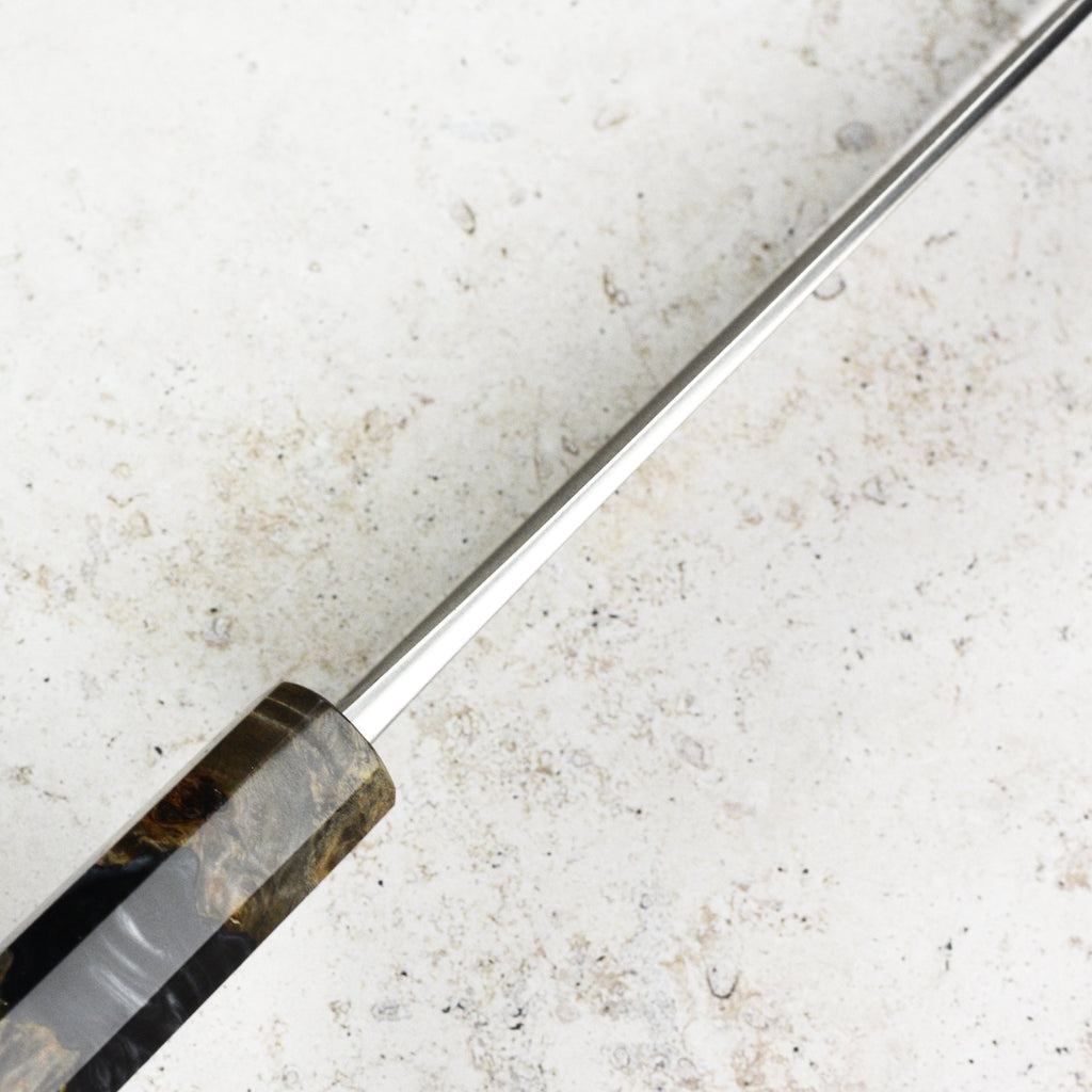 Yoshikane Shirogami #2 Kurouchi Stainless Clad 6.5" Bunka, Stabilized Birch