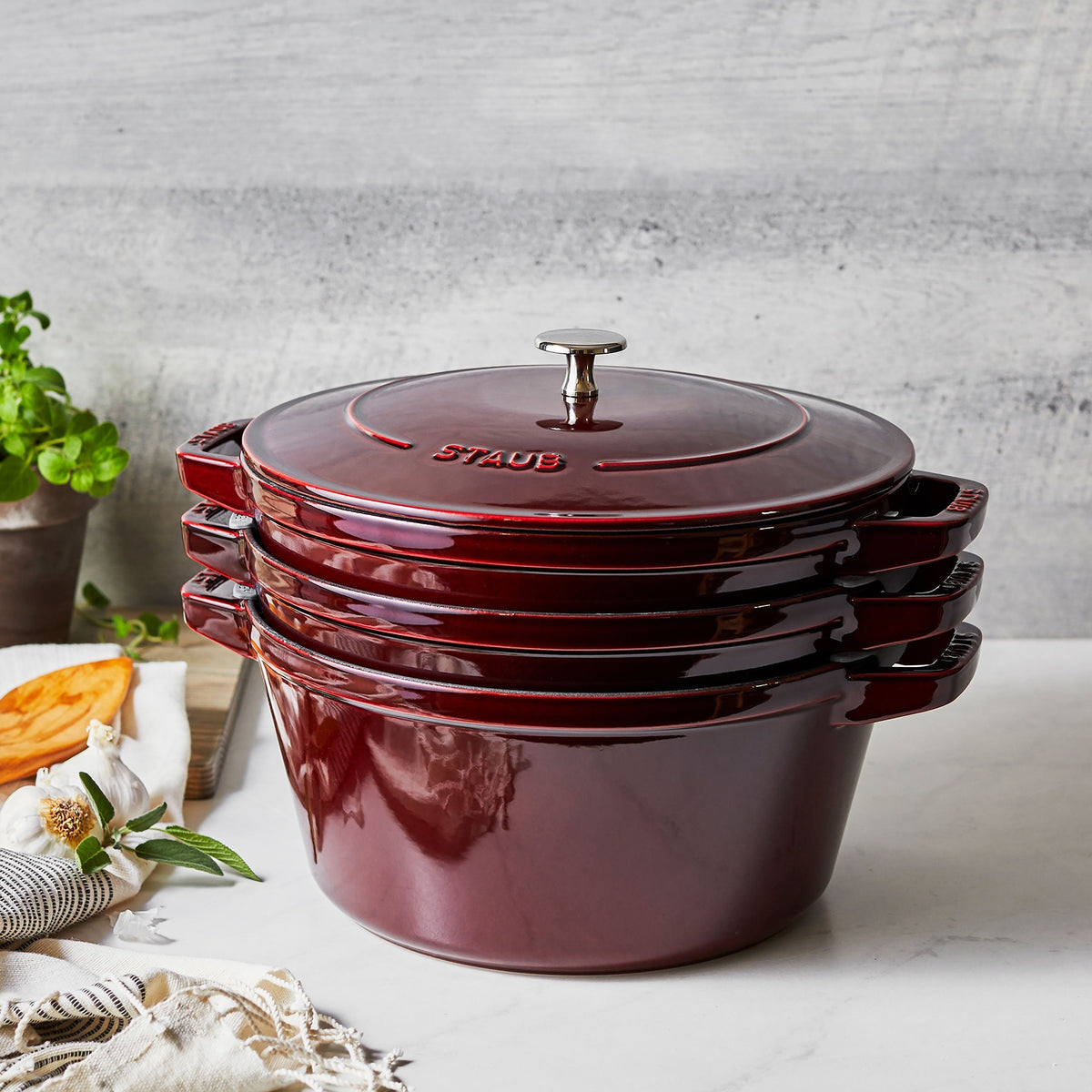 Staub 4 Piece Grenadine Stackable Cast Iron Cookware Set