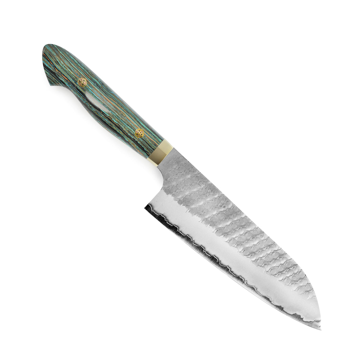 Nigara SG2 Migaki Tsuchime 7" Santoku, Striped Turquoise