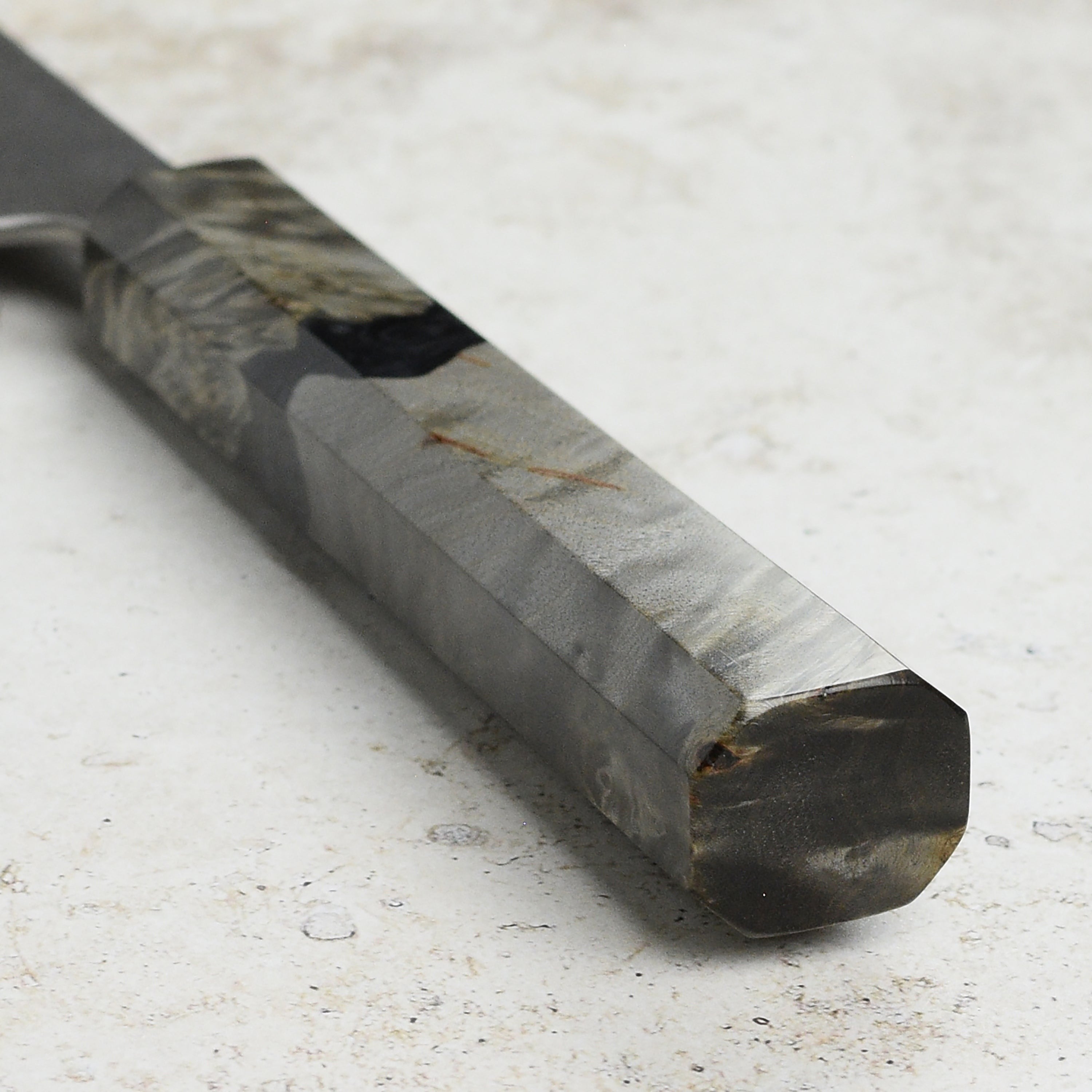 Yoshikane Shirogami #2 Kurouchi Stainless Clad 6.5" Nakiri, Stabilized Birch