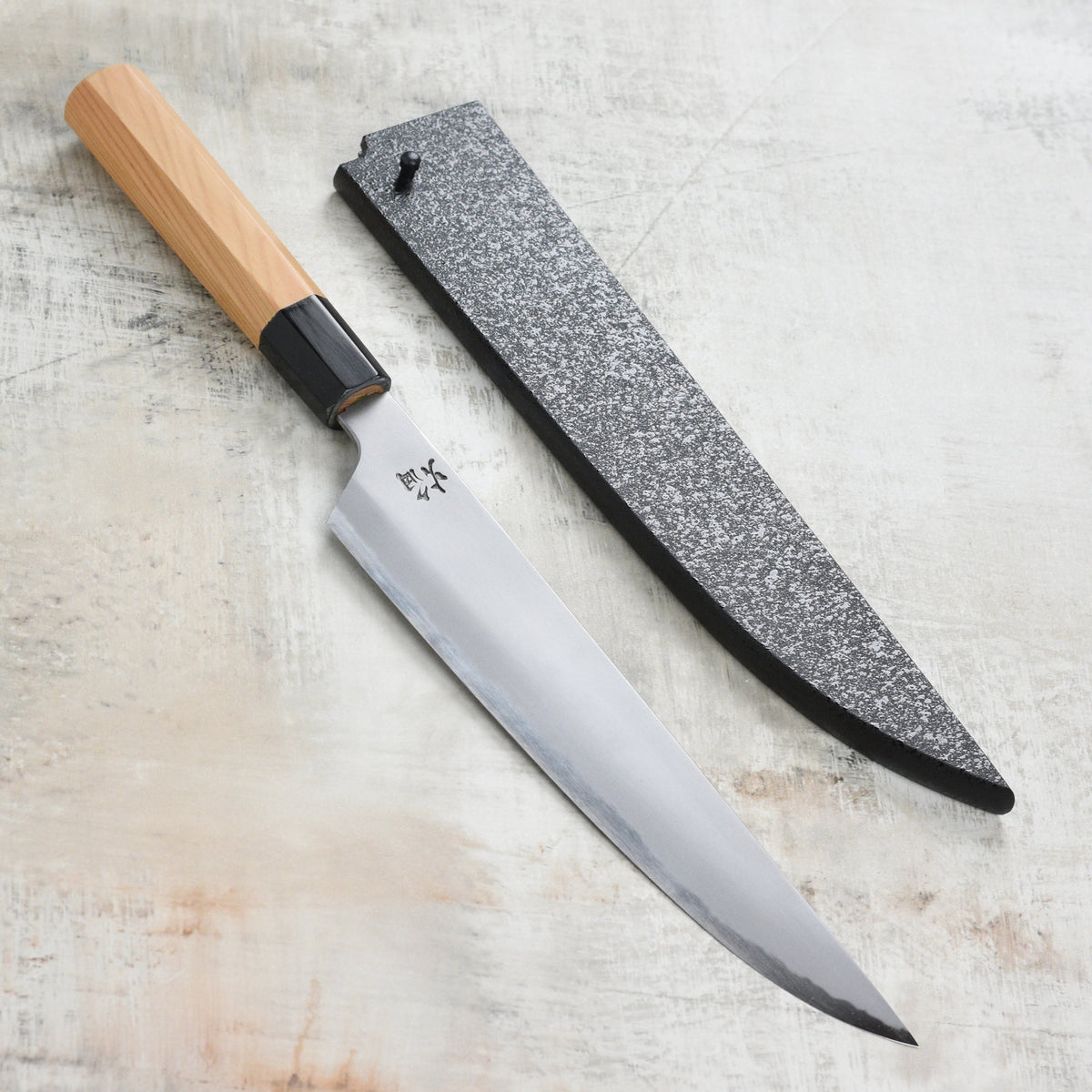 Takayuki x Itsuo Doi Homura Aogami #2 9.4" Sujihiki with Saya