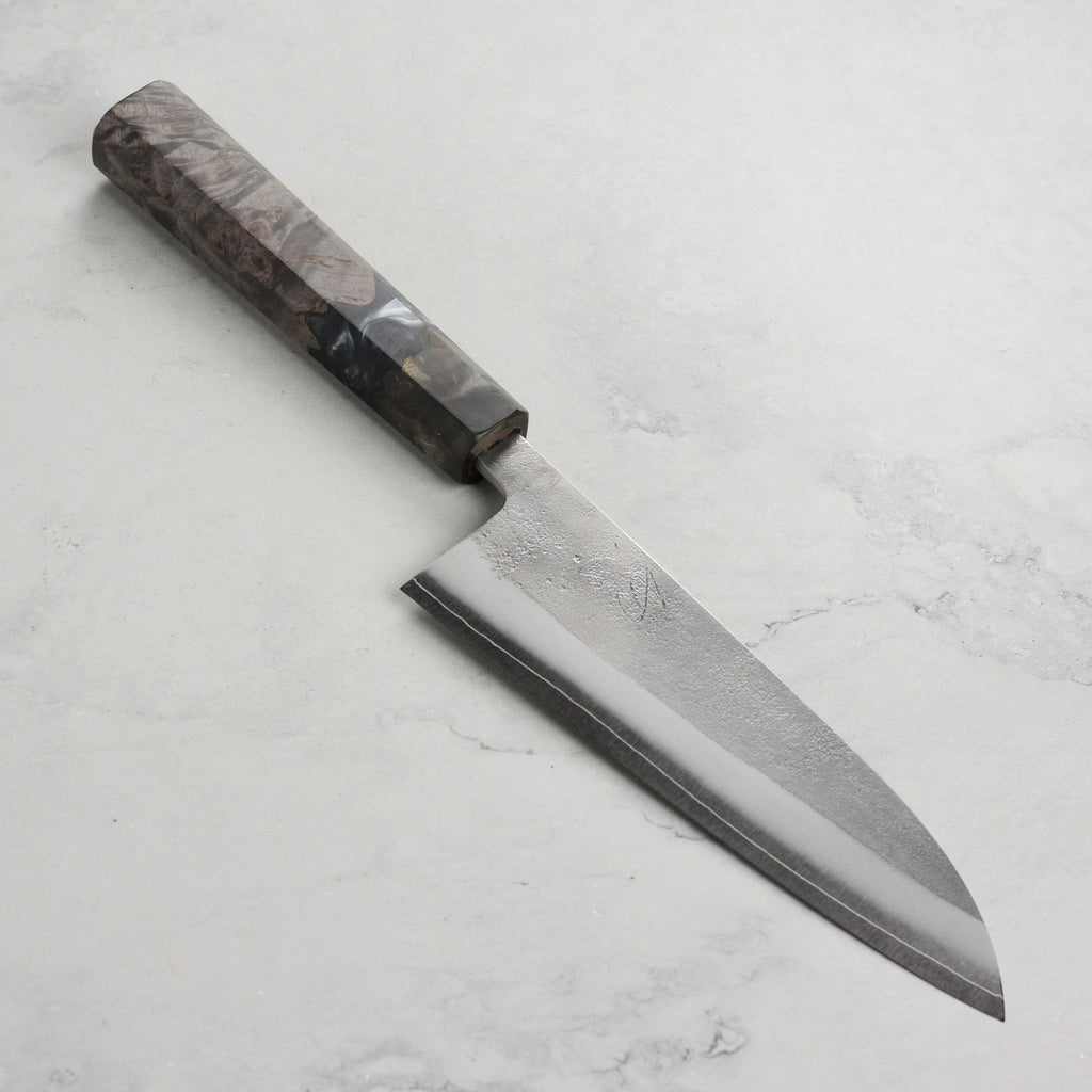 Yoshikane SKD Nashiji Stainless Clad 6.5" Santoku, Stabilized Birch