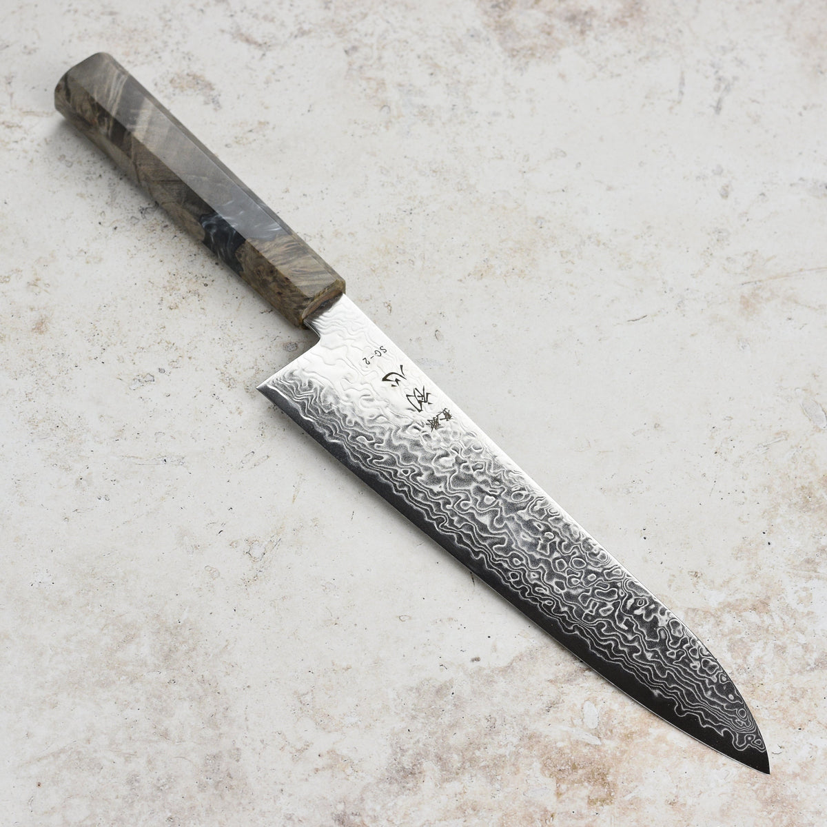 Hatsukokoro Ryuhyo SG2 Damascus 8.25" Gyuto, Stabilized Birch