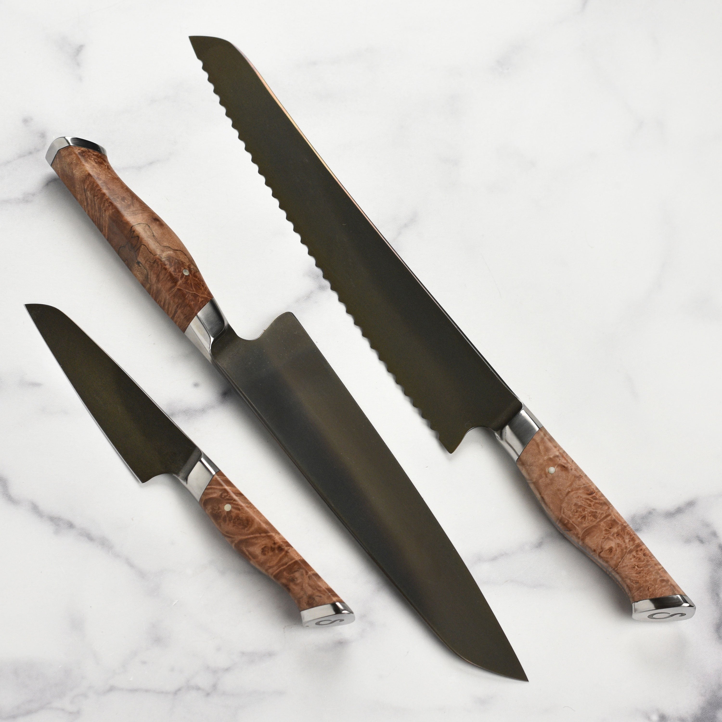 Steelport Carbon Steel 3 Piece Knife Set with Oregon Maple Magnetic Sheaths