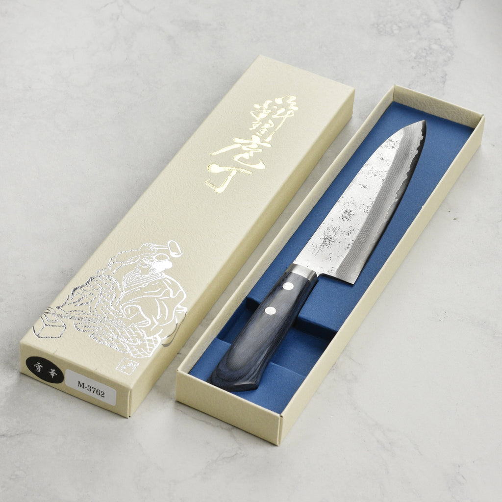 Masutani VG10 Damascus Nashiji 7" Gyuto, Blue Handle
