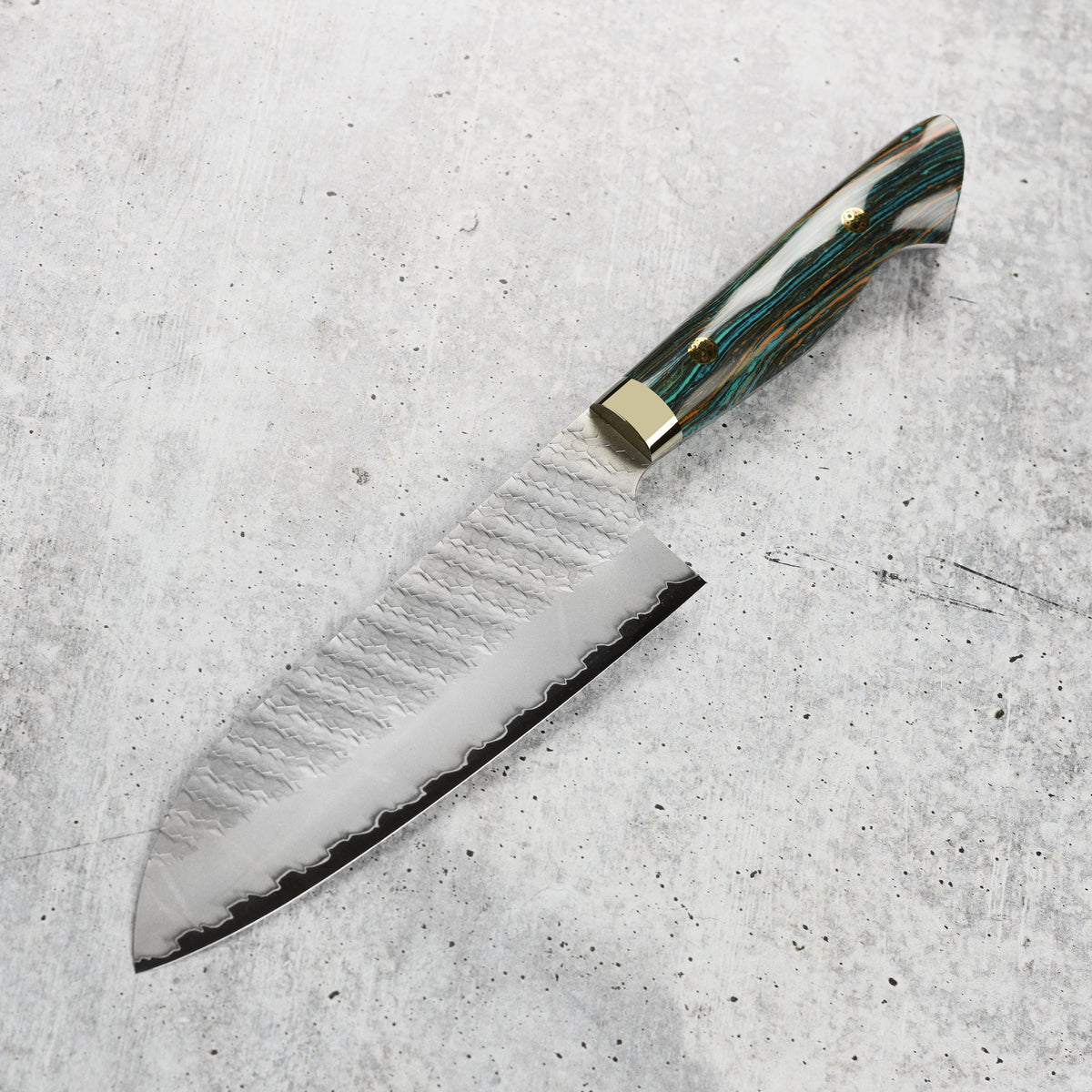 Nigara SG2 Migaki Tsuchime 7" Santoku, Striped Turquoise