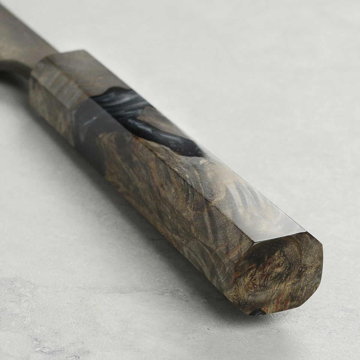 Hatsukokoro Shinkiro Aogami Super Kurouchi Damascus 6.5" Bunka, Stabilized Birch