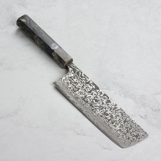 Saji SG2 Black Damascus 6.7" Nakiri, Stabilized Birch