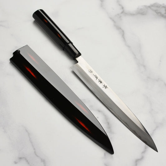 Takayuki Shikisai Kasumitogi Carbon Steel 9.4" Single-Bevel Yanagiba with Saya