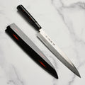 Takayuki Shikisai Kasumitogi Carbon Steel 9.4" Single-Bevel Yanagiba with Saya