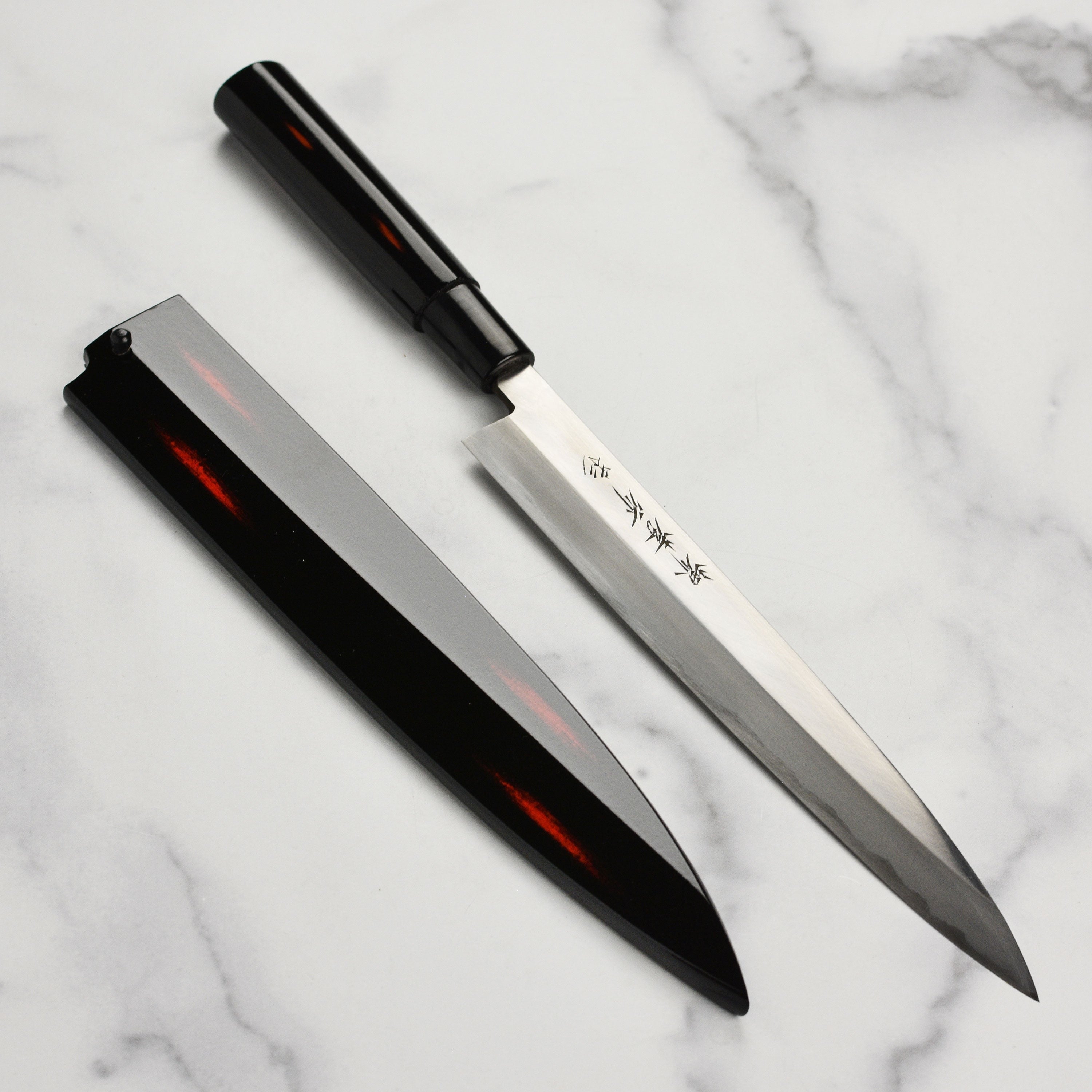 Takayuki Shikisai Kasumitogi Carbon Steel 9.4" Single-Bevel Yanagiba with Saya