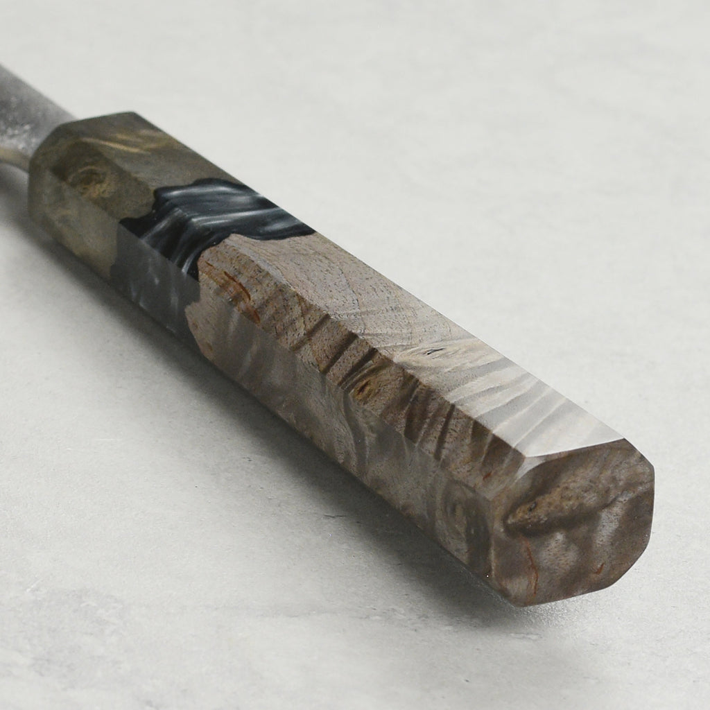 Yoshikane SKD Nashiji Stainless Clad 6.5" Santoku, Stabilized Birch