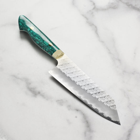 Nigara SG2 Migaki Tsuchime 7" Bunka, Green Turquoise