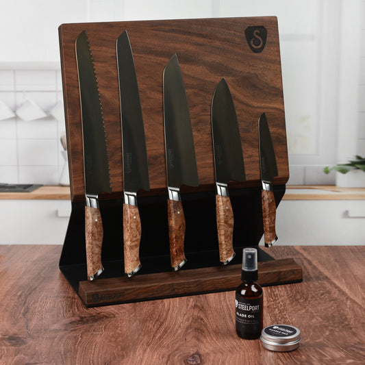 Steelport Carbon Steel 6 Piece Magnetic Knife Block Set