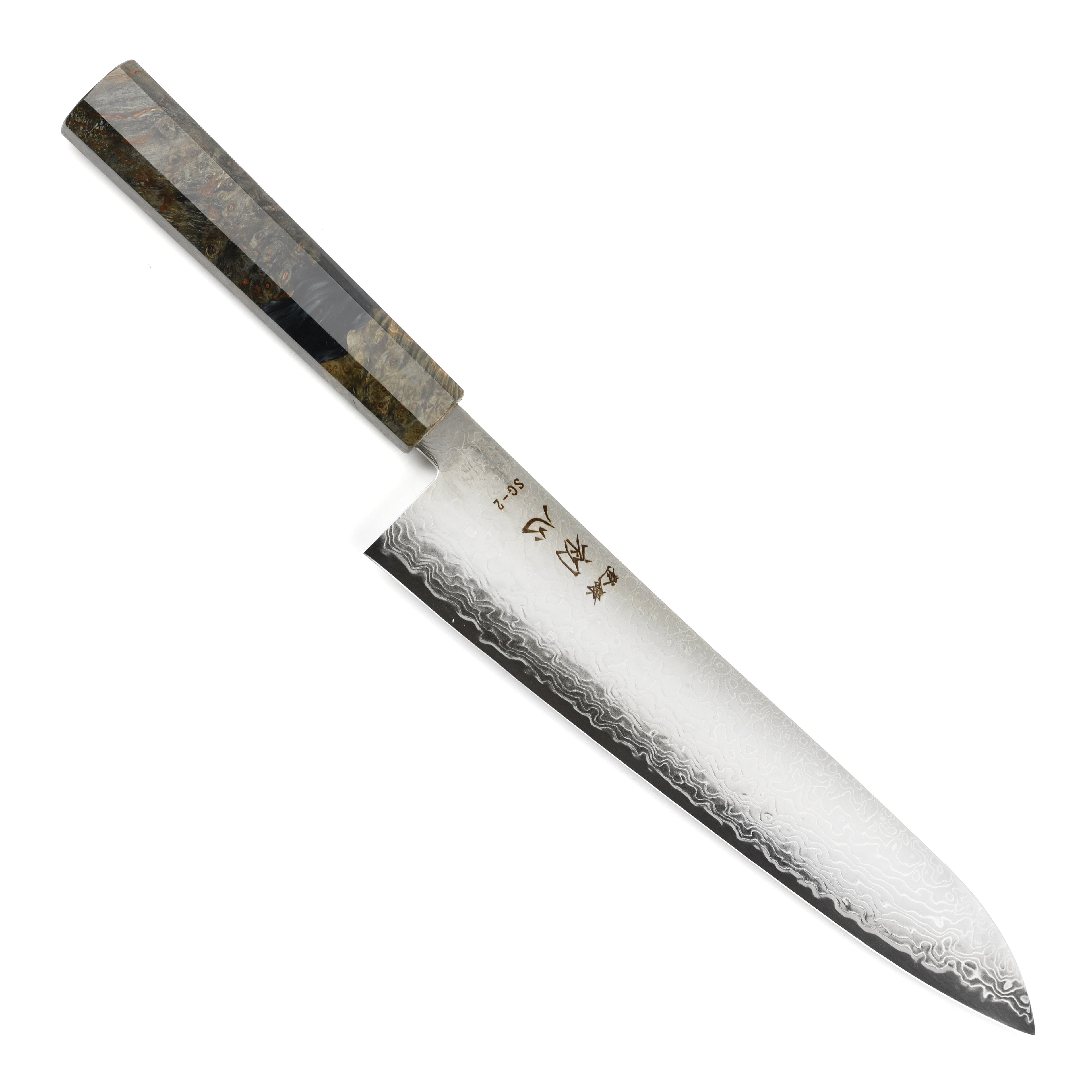 Hatsukokoro Ryuhyo SG2 Damascus 9.4" Gyuto, Stabilized Birch