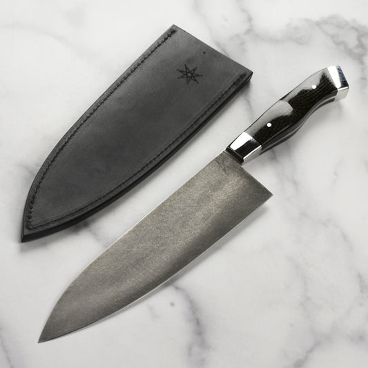 Town Cutler Carbon Pommel 8.5" Chef's Knife with Leather Sheath