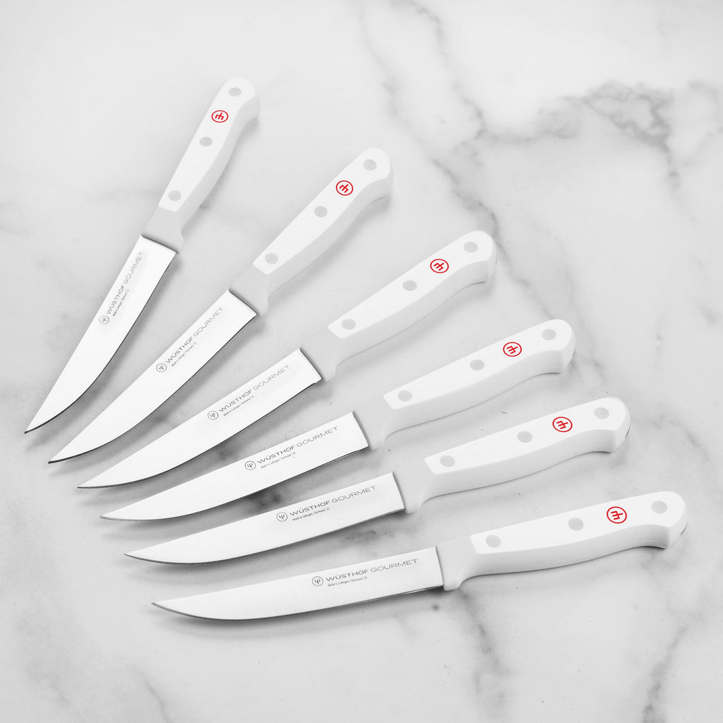 Wusthof Gourmet 6 Piece Steak Knife Set with Case, White Handles