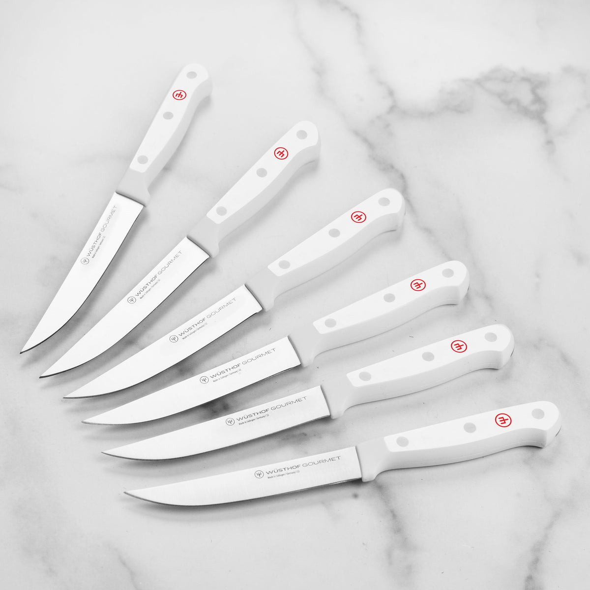 Wusthof Gourmet 6 Piece Steak Knife Set with Case, White Handles