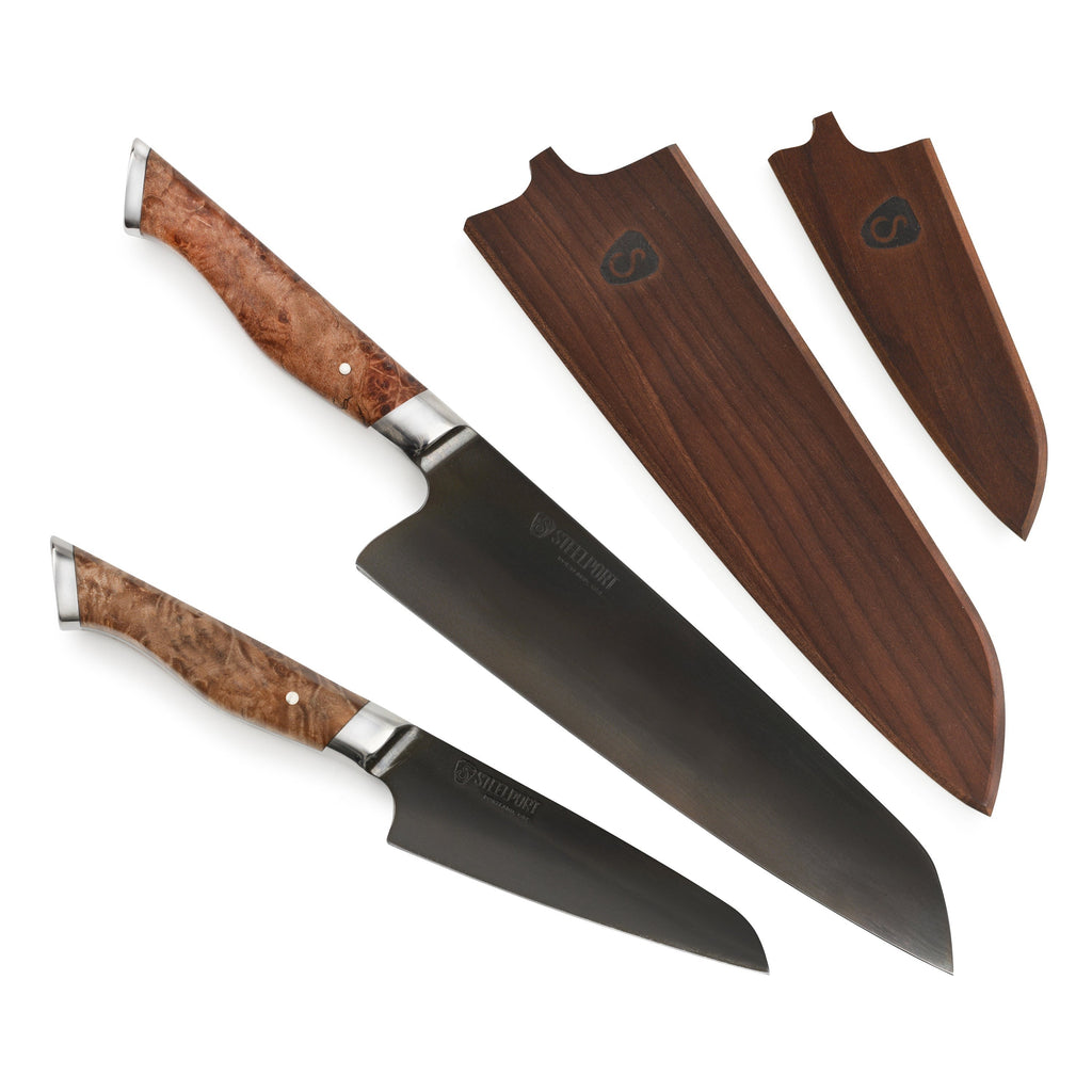 Steelport Carbon Steel 3 Piece Knife Set with Oregon Maple Magnetic Sheaths