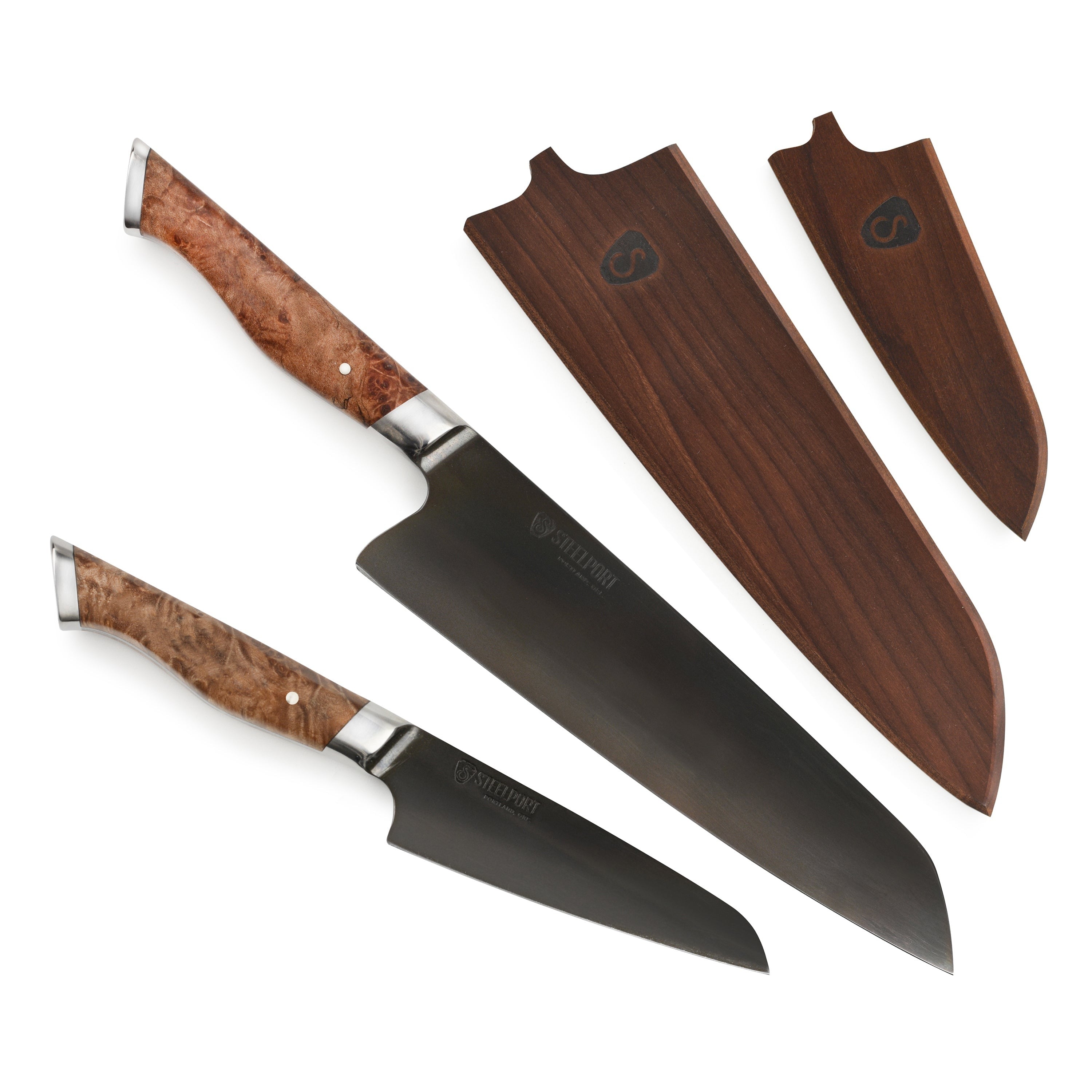 Steelport Carbon Steel 3 Piece Knife Set with Oregon Maple Magnetic Sheaths