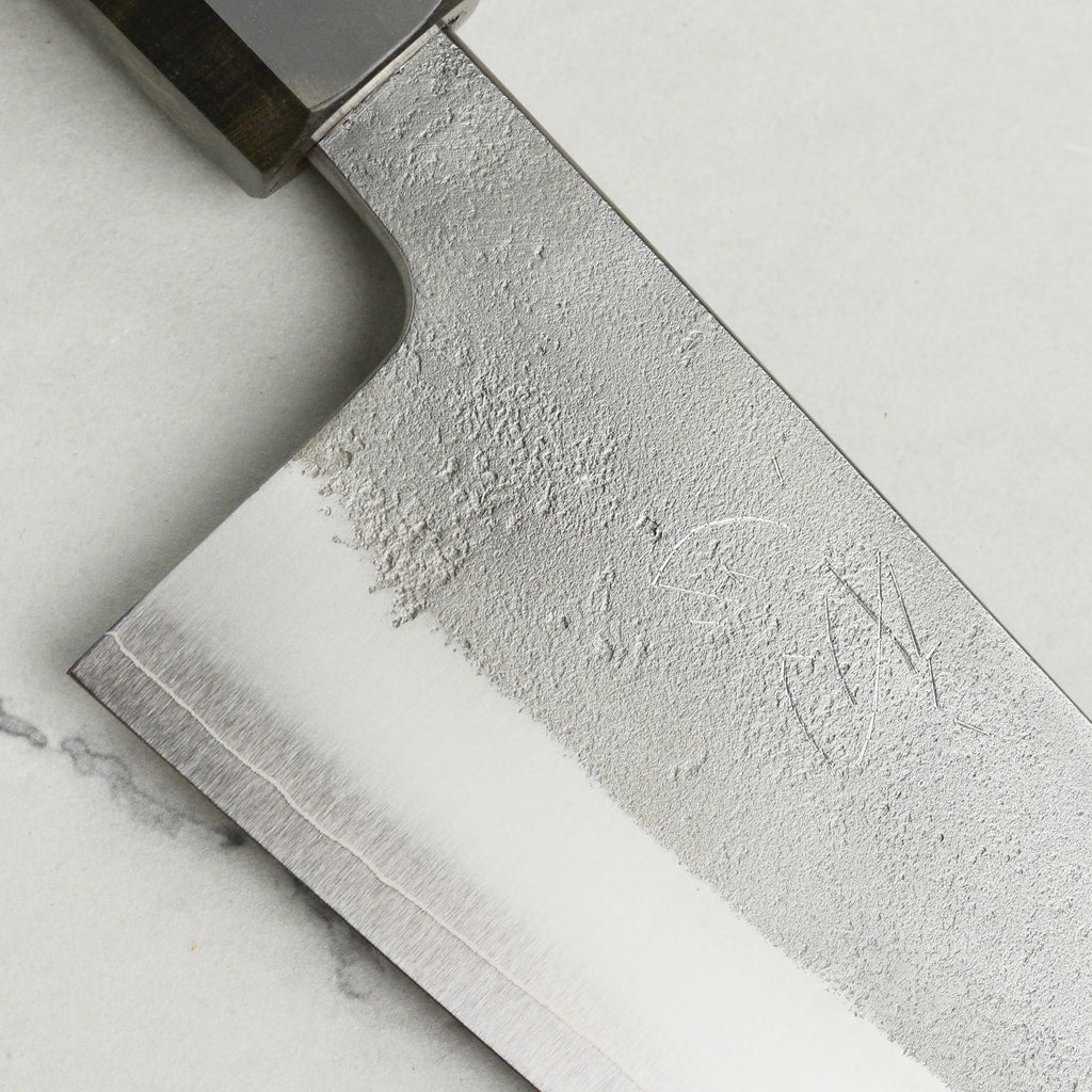 Yoshikane SKD Nashiji Stainless Clad 6.5" Santoku, Stabilized Birch
