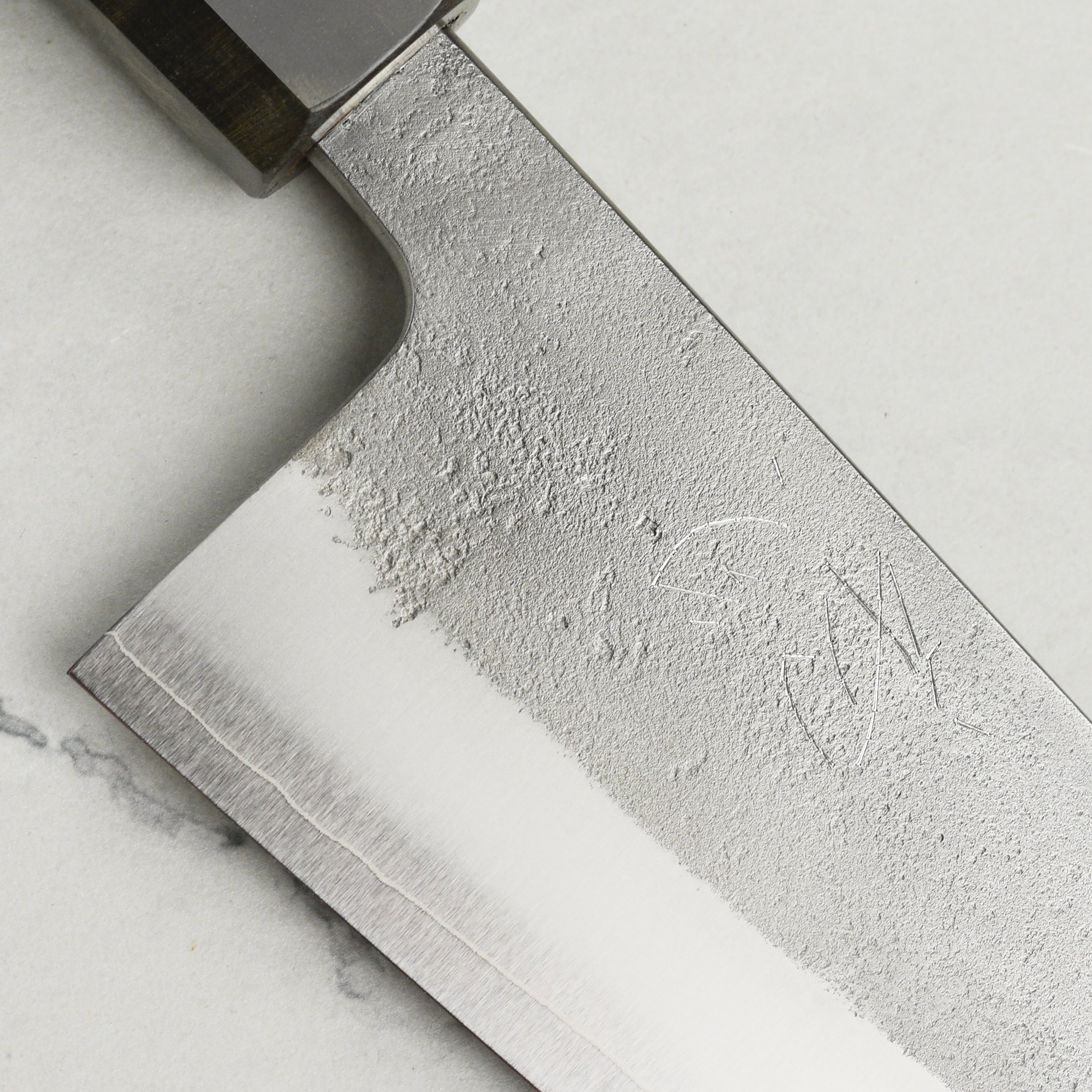 Yoshikane SKD Nashiji Stainless Clad 6.5" Santoku, Stabilized Birch