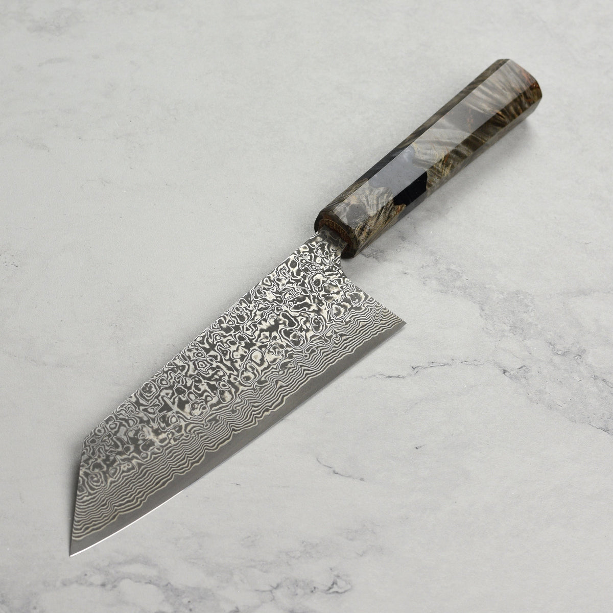 Saji SG2 Black Damascus 6.7" Bunka, Stabilized Birch