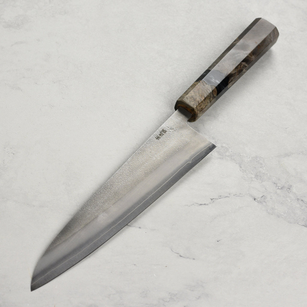 Yoshikane SKD Nashiji Stainless Clad 8.25" Gyuto, Stabilized Birch