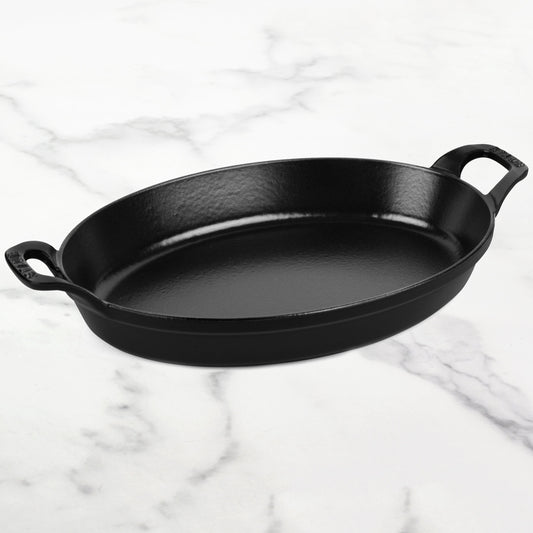 Staub Cast Iron 14.5" x 11.2" Matte Black Oval Au Gratin